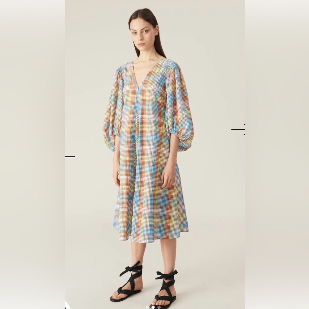 Ganni Seersucker Check Dress with tag